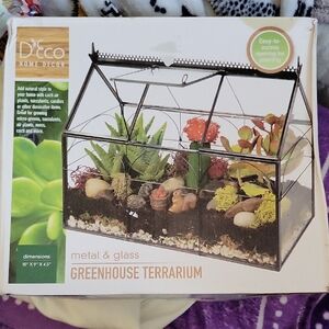 Black Metal & Glass Greenhouse Terrarium
